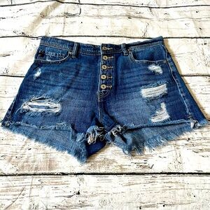 KanCan High Waist Distressed Denim Shorts Size 28